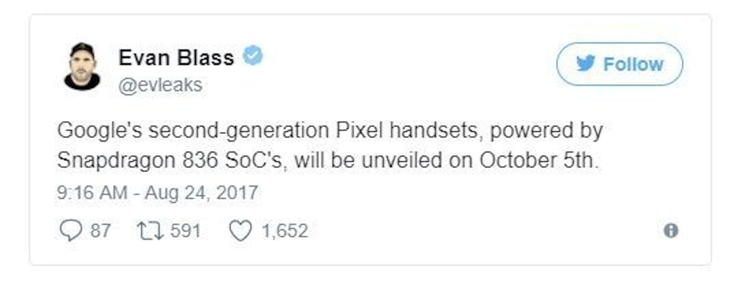 是大家都開始要推出自家旗艦機了！爆料大神曝光Pixel 2發布日：10月5日，搭載全新Snapdragon 836處理器！這篇文章的首圖