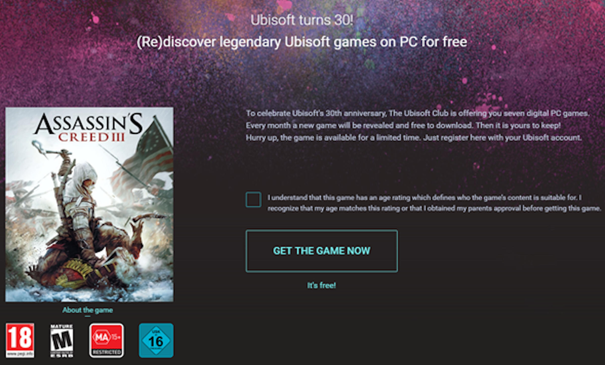 是硬是要學科技新知：慶祝 Ubisoft  30週年，《刺客教條3》PC版限時免費下載這篇文章的首圖