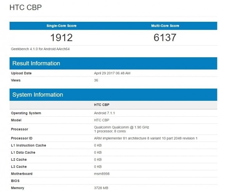 是HTC U 11現身GeekBench,確定採用Snapdragon 835處理器的第3張圖