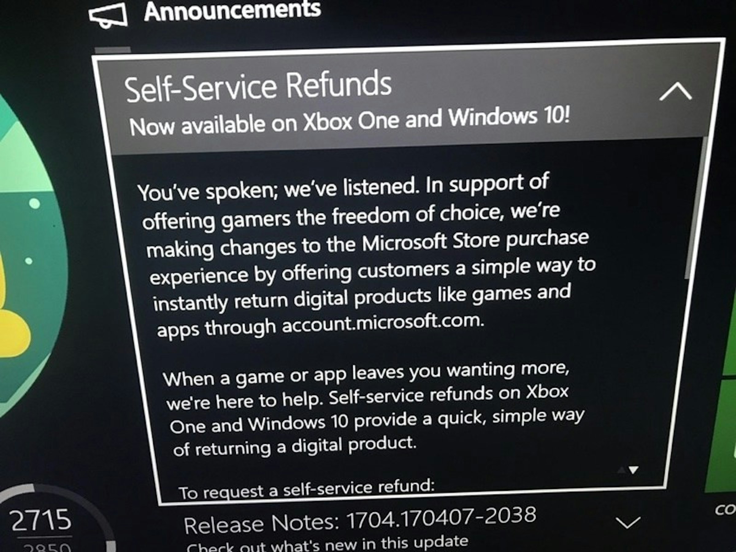 是微軟將在Xbox One、Windows 10平台加入自助退款 買錯數位內容退費更容易這篇文章的首圖