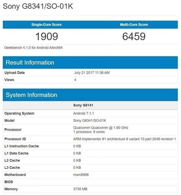 是Sony Xperia XZ1現身Geekbench,確定採用Snapdragon 835處理器的第3張圖