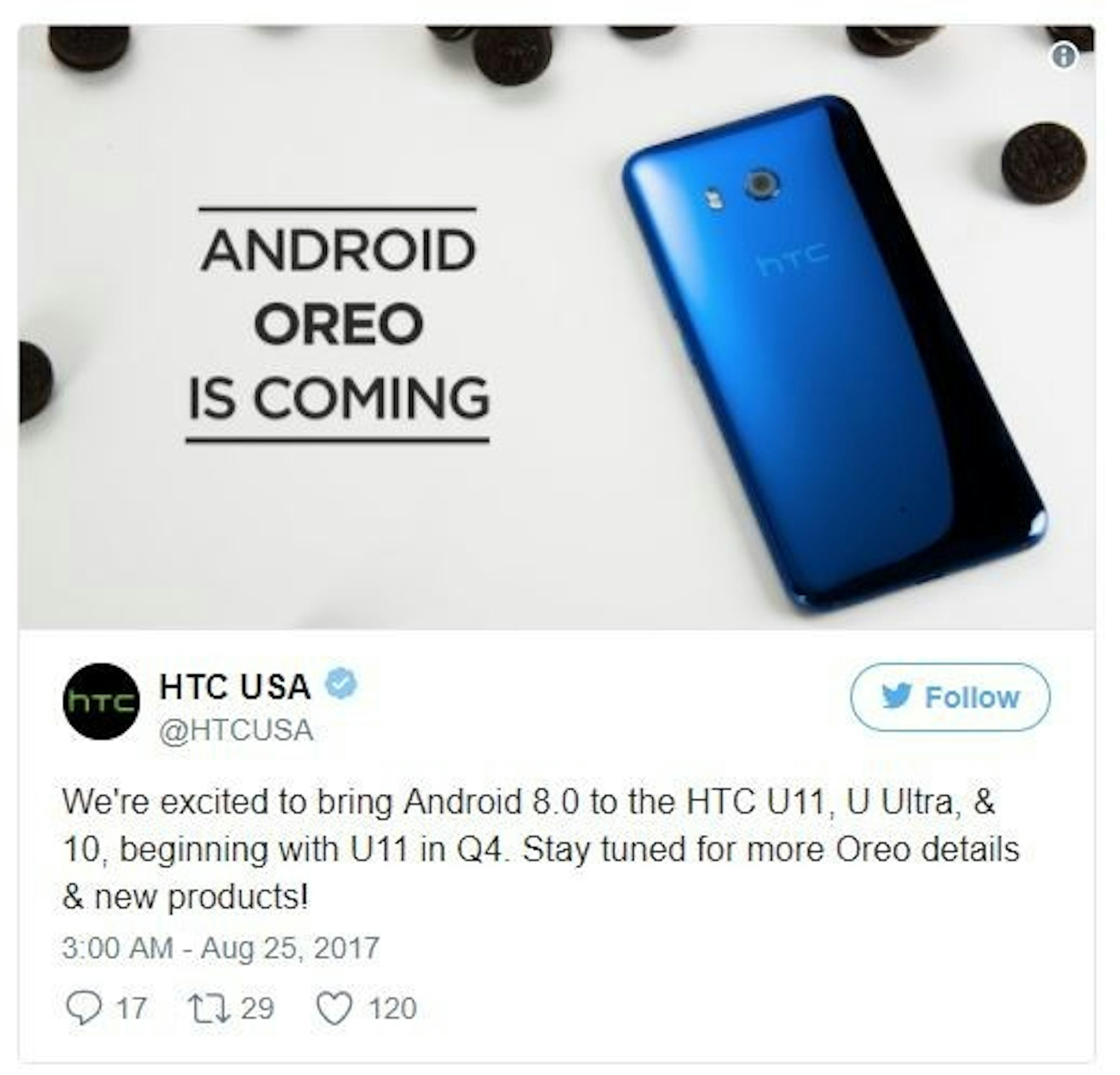 是HTC U11用戶不用等太久！官方正式宣布：手機可在2017年尾獲Android 8.0更新！這篇文章的首圖