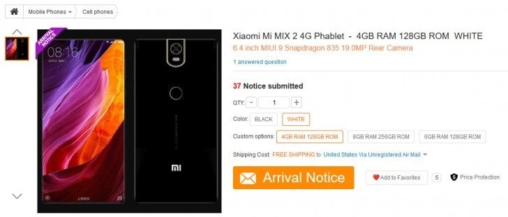 是小米Mix 2驚現外國網購網站?的第3張圖
