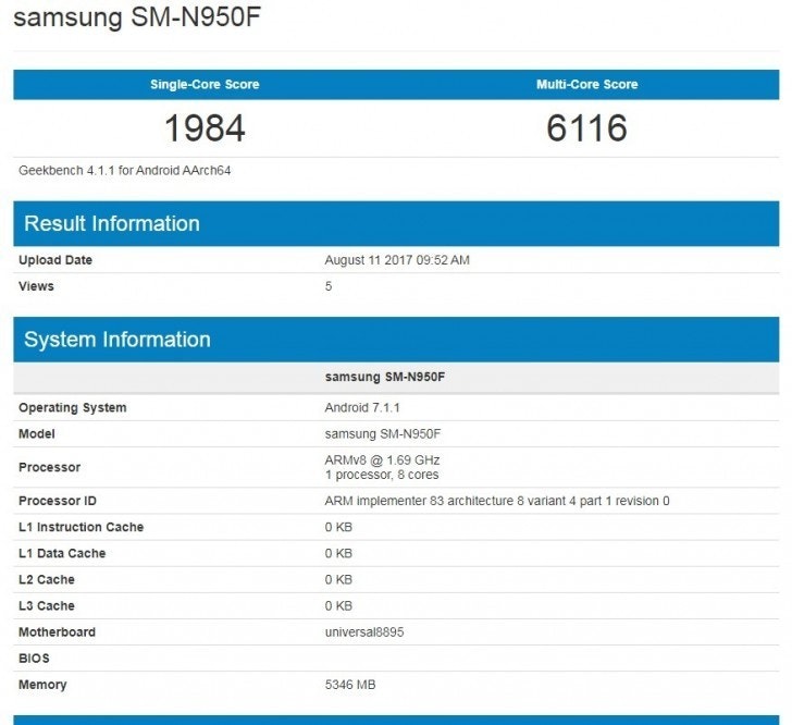 是Galaxy Note 8現身Geekbench,終用上6GB記憶體的第3張圖