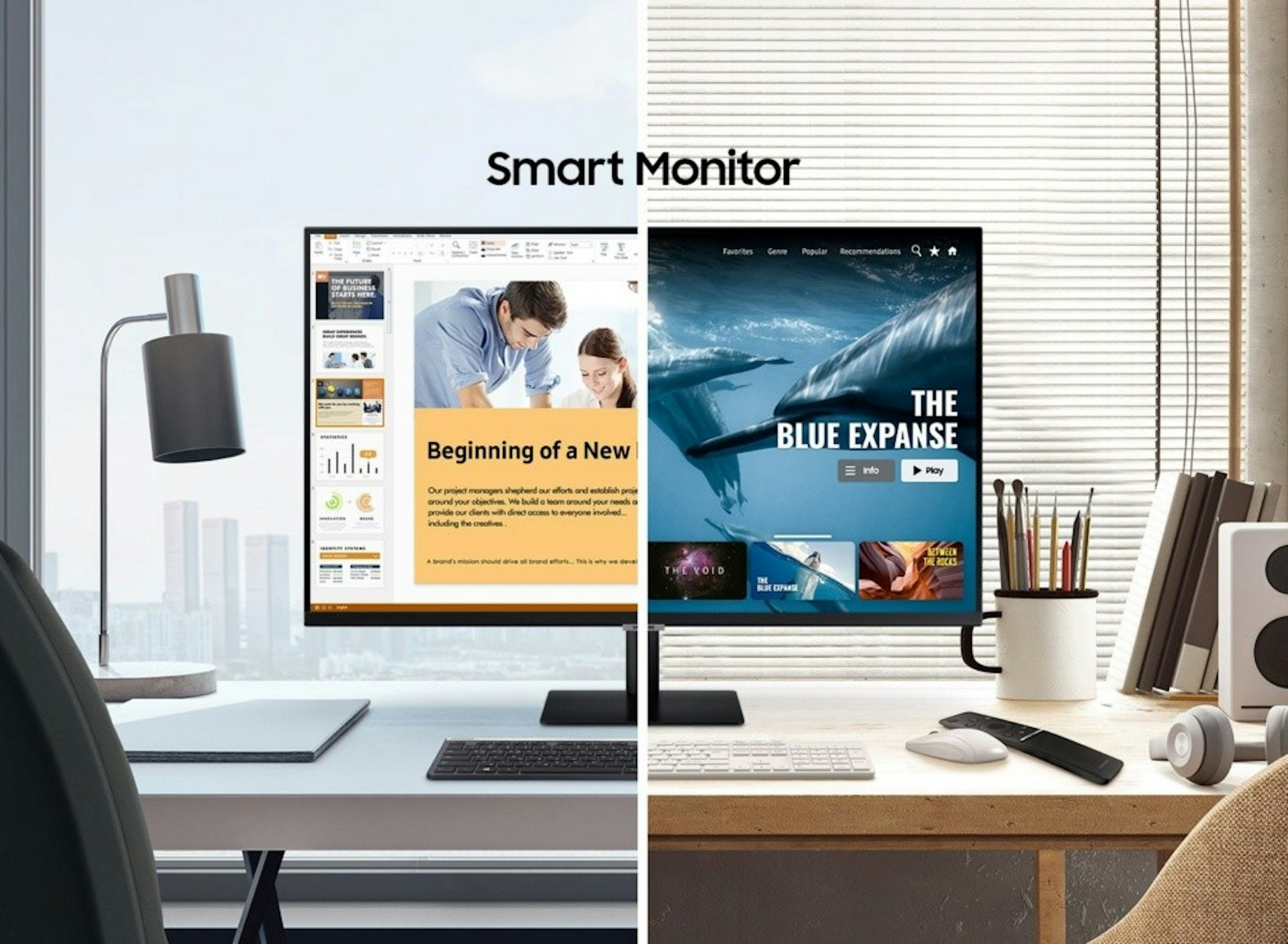 照片中提到了Smart Monitor、Favorites、THE，包含了廣告活動監控、電腦顯示器、三星、三星電子、刷新率