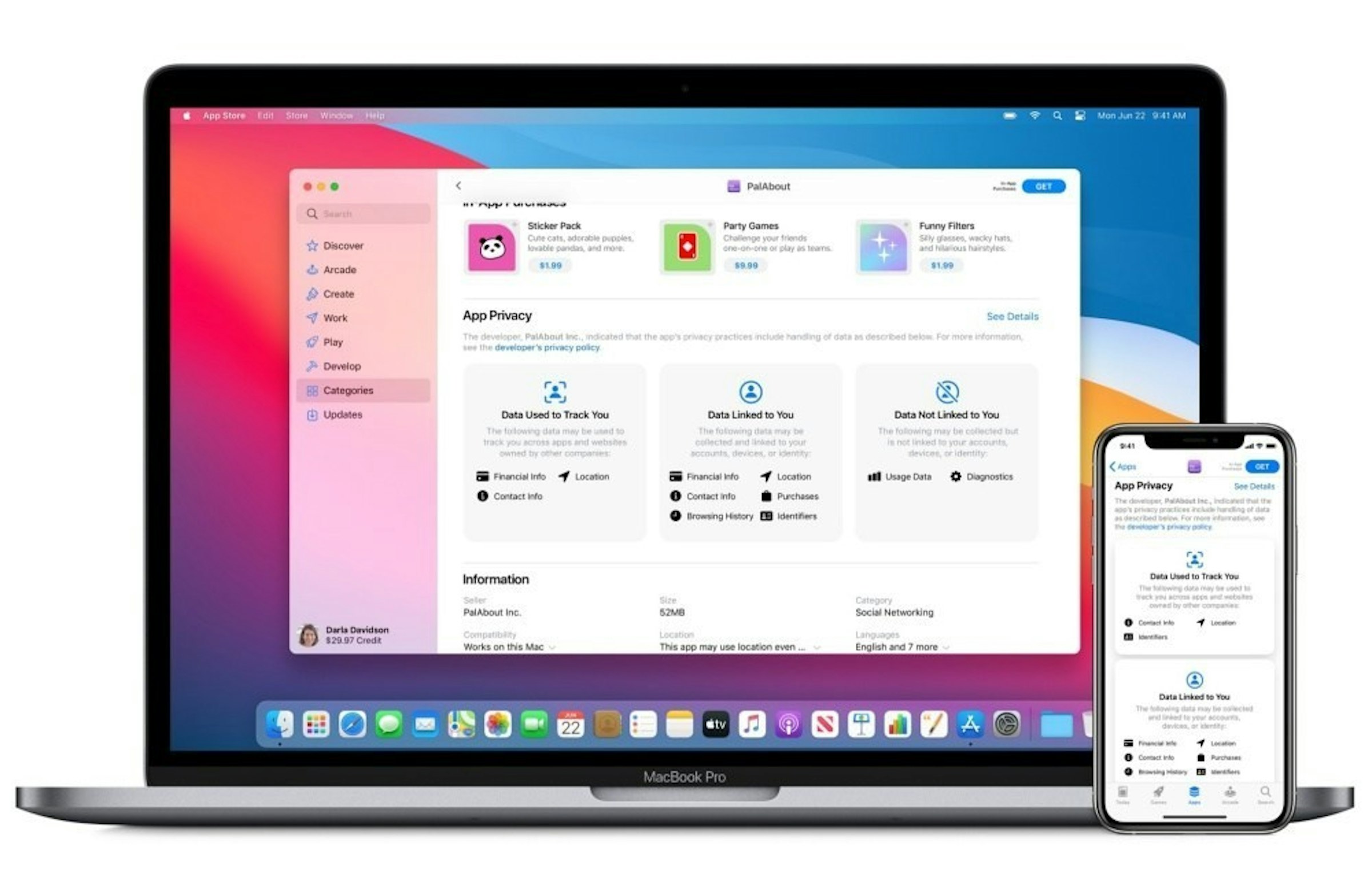 照片中提到了App Store、Edit、Store Window Help，包含了蘋果隱私營養標籤、營養成分標籤、蘋果、營養、iOS 14
