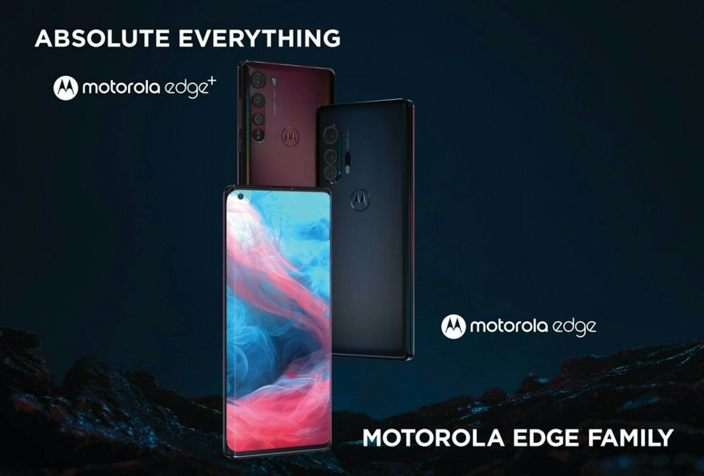 照片中提到了ABSOLUTE EVERYTHING、M motorola edge*、motorola edge，跟摩托羅拉、摩托羅拉有關，包含了手機、手機、金魚草865、三星銀河z翻轉
