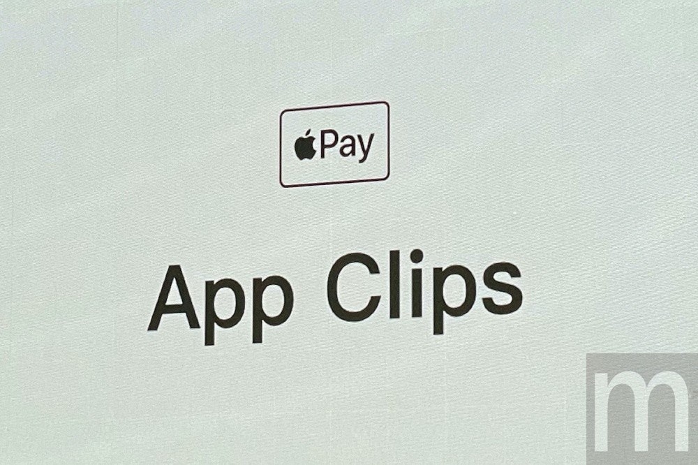 照片中提到了Pay、App Clips、m,跟蘋果公司。有關,包含了蘋果支付、產品設計、短片、圖形、商標