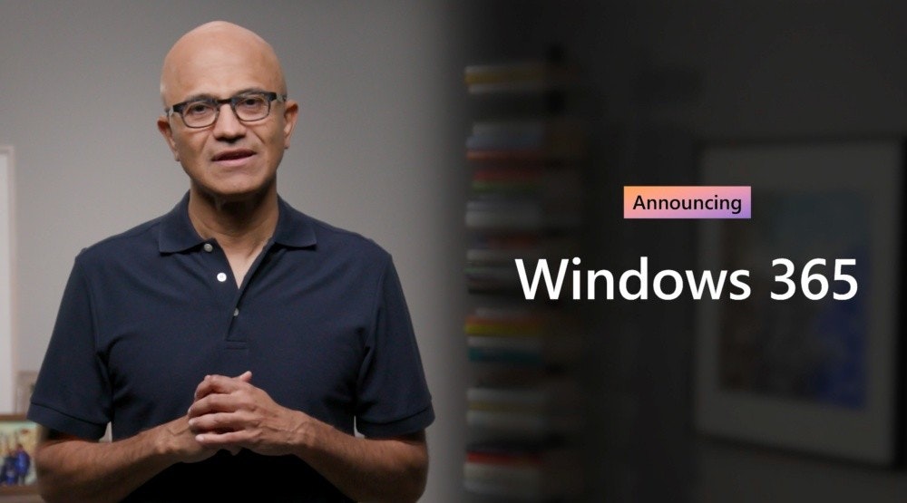 照片中提到了Announcing、Windows 365，跟阿諾尼莫有關，包含了眼鏡、眼鏡、公共關係、介紹、企業家