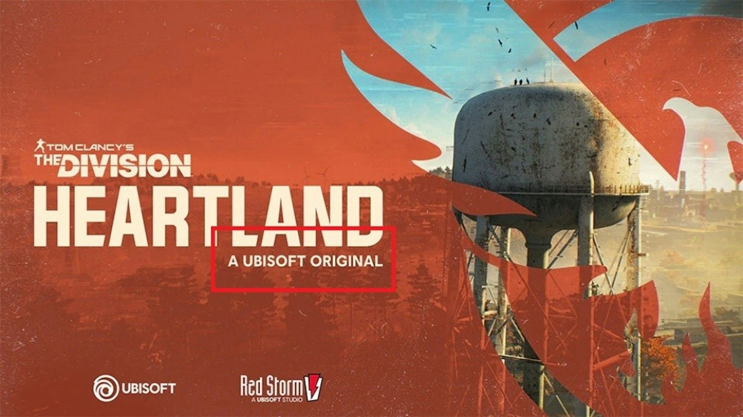 照片中提到了TOM CLANCY'S、THEDIVISION、HEARTLAND，跟育碧、紅色風暴娛樂有關，包含了湯姆·克蘭西的分裂、湯姆·克蘭西的分裂、第2師、湯姆·克蘭西的分裂