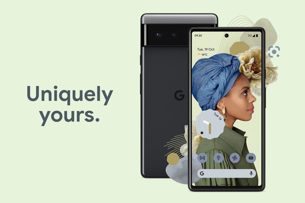 照片中提到了5G A、09.30、Tue, 19 Oct,包含了谷歌像素 6、像素5、Google Pixel 4a(5G)、谷歌、15 厘米