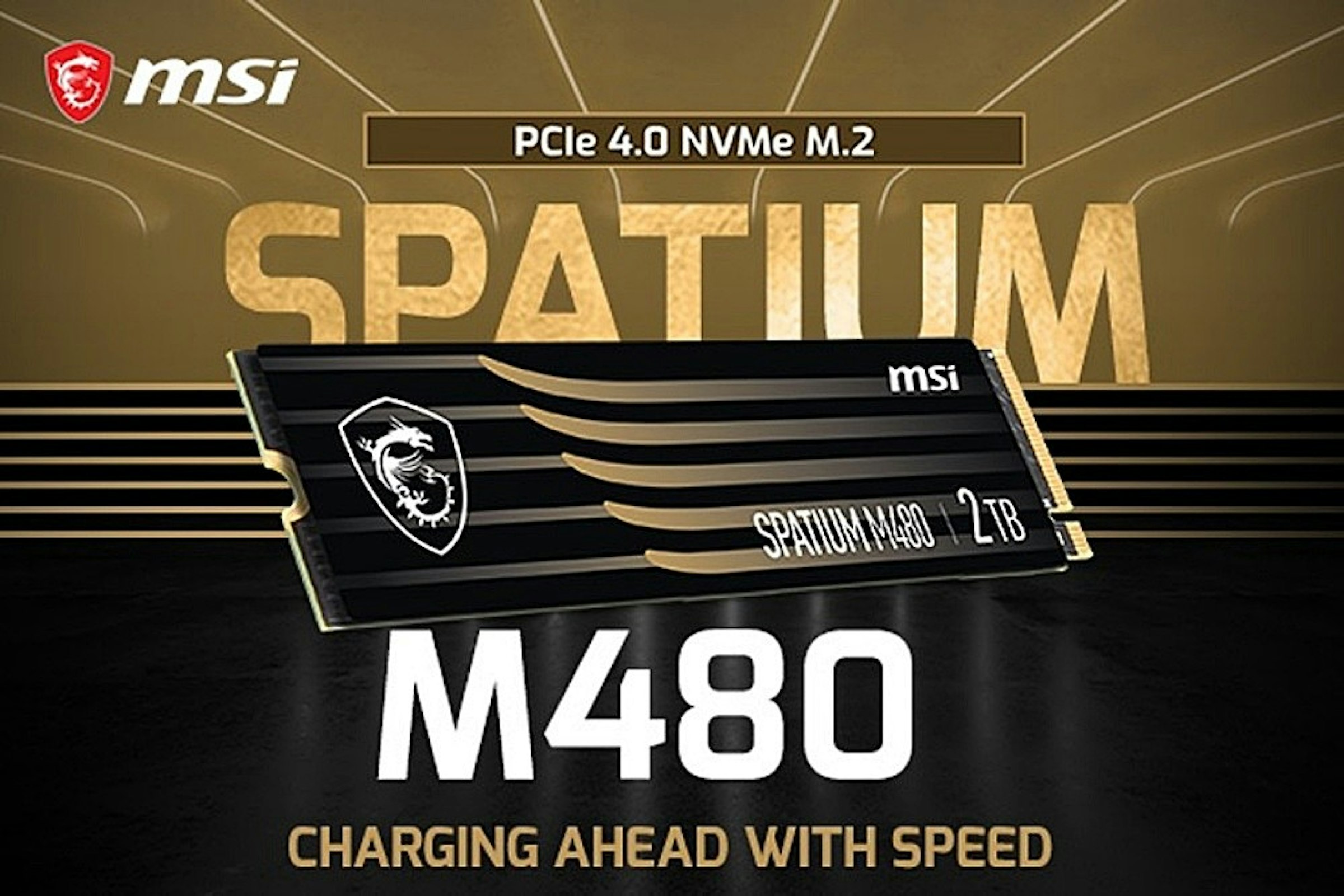 照片中提到了Emsi、PCle 4.0 NVMe M.2、SPATIUM，跟微星國際、微星國際有關，包含了圖形、車輛牌照、汽車、商標、牌
