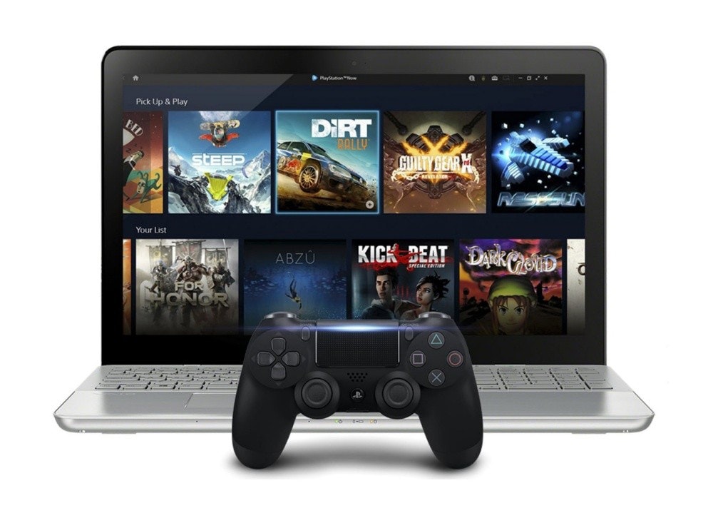 照片中提到了PayStation"Nw、Pick Up & Play、DIRT，包含了筆記本電腦遊戲、的PlayStation 4、Xbox One、筆記本電腦、現在的PlayStation