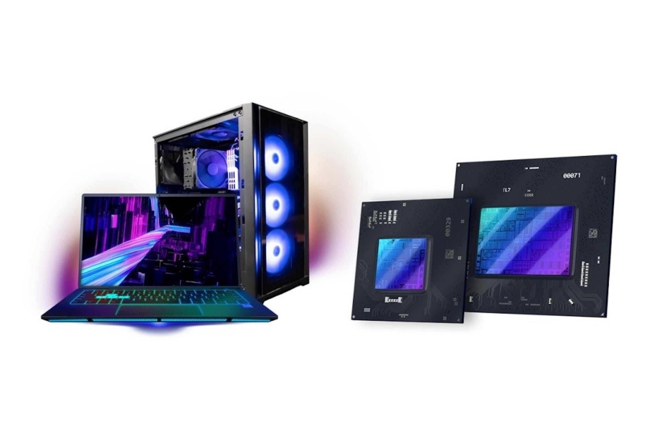 照片中提到了00071、FRERH、Ere，包含了新的英特爾arc gpu、顯示卡、遊戲機、英特爾弧線、英特爾