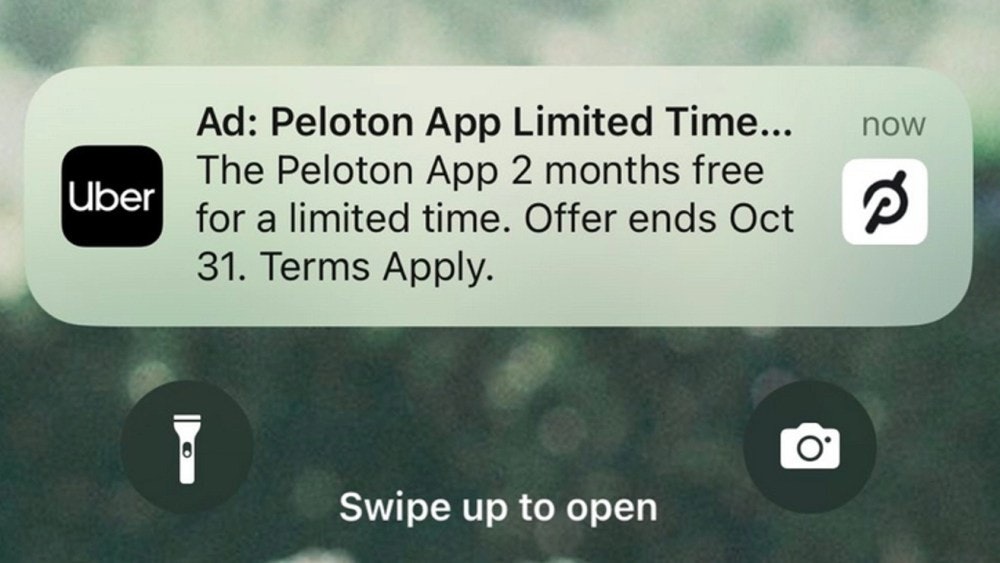 照片中提到了Uber、8、Ad: Peloton App Limited Time...，跟優步、佩洛頓有關，包含了屏幕截圖、圖片、屏幕截圖、創建、尼克國際兒童頻道