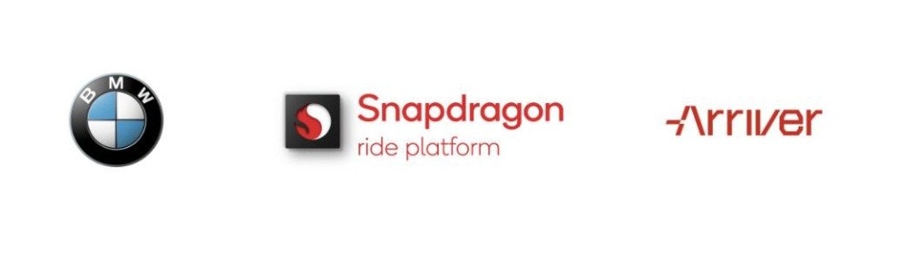 照片中提到了M、Snapdragon、ride platform，跟寶馬、高通公司有關，包含了圖形、商標、產品設計、巴伐利亞汽車公司、商標