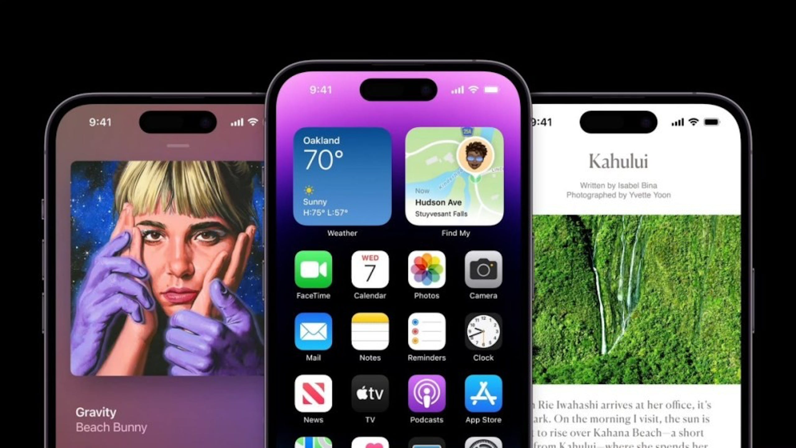 照片中提到了9:41、Gravity、Beach Bunny,跟蘋果公司。、文化有關,包含了iPhone 14 專業版、iPhone 12、iPhone 13 專業版、iPhone 11、iPhone 14