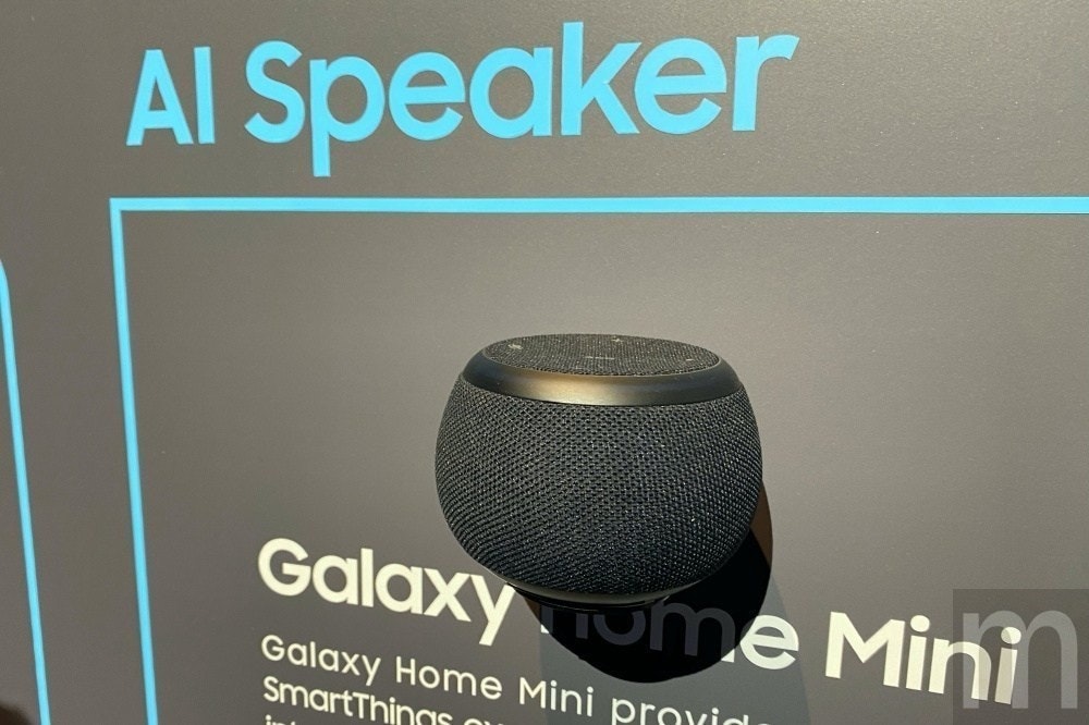 照片中提到了AI Speaker、Galaxyume Mini、Galaxy Home Mini provin,跟三星Galaxy有關,包含了揚聲器、三星Galaxy Home、馬什迪吉、智能音箱