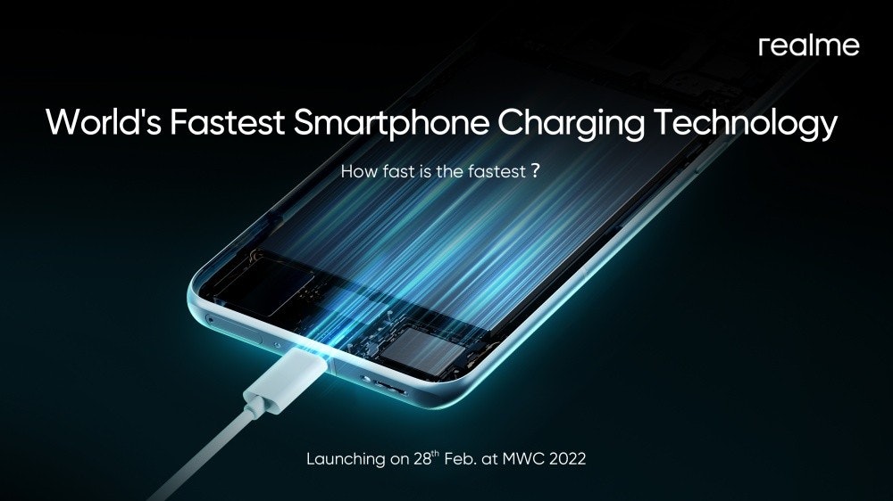 照片中提到了realme、World's Fastest Smartphone Charging Technology、How fast is the fastest ?，包含了手機、巴塞羅那世界移動大會、Realme、Realme X50 Pro 5G、手機