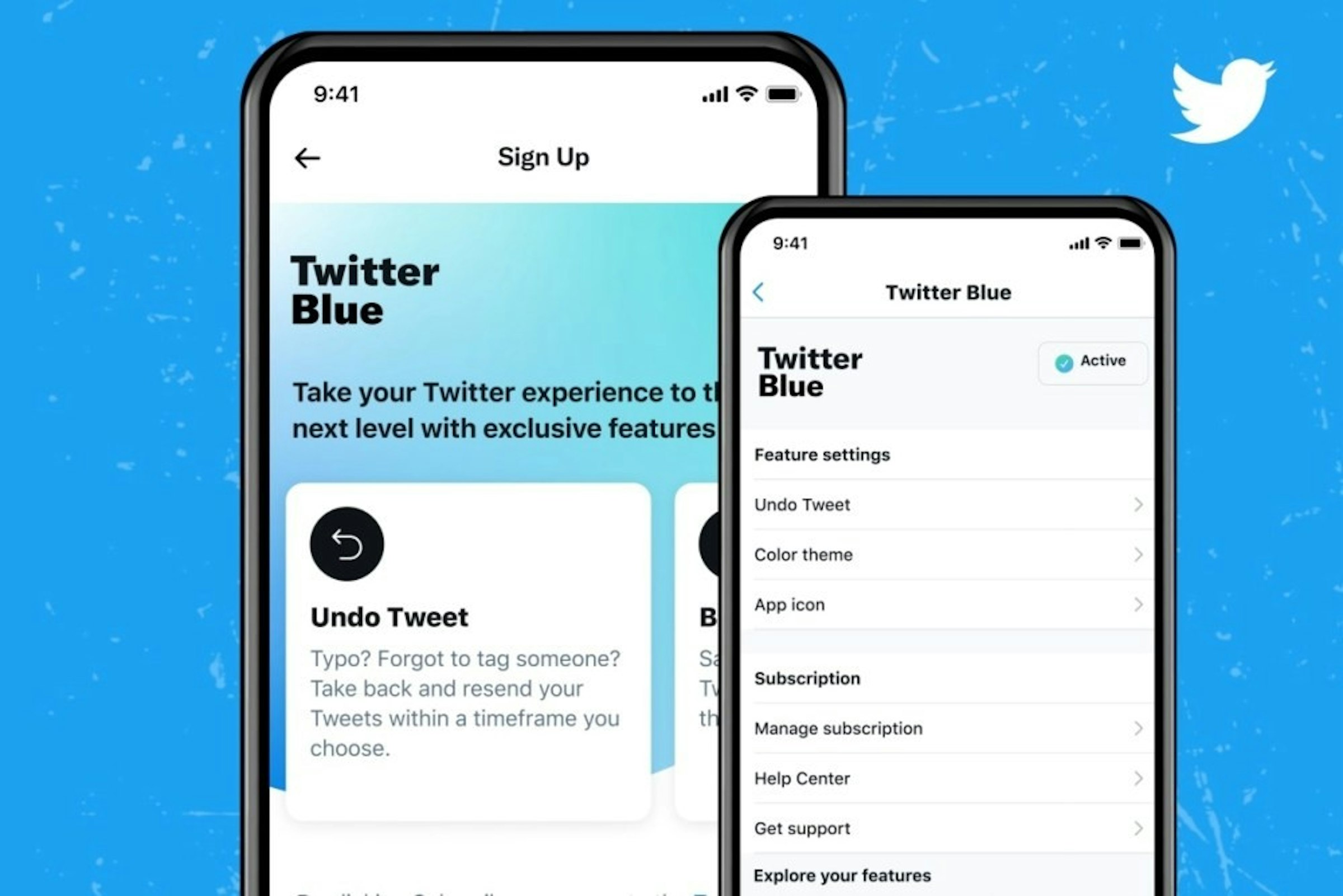 照片中提到了9:41、←、Twitter，包含了推特新功能、訂閱業務模式、用戶、加拿大、有薪酬的