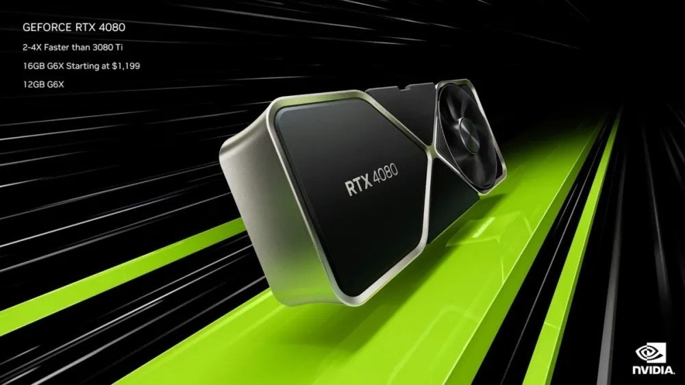 照片中提到了GEFORCE RTX 4080、2-4X Faster than 3080 Ti、16GB G6X Starting at $1,199,跟英偉達有關,包含了rtx 4090、NVIDIA GeForce RTX 3090、英偉達RTX、英偉達