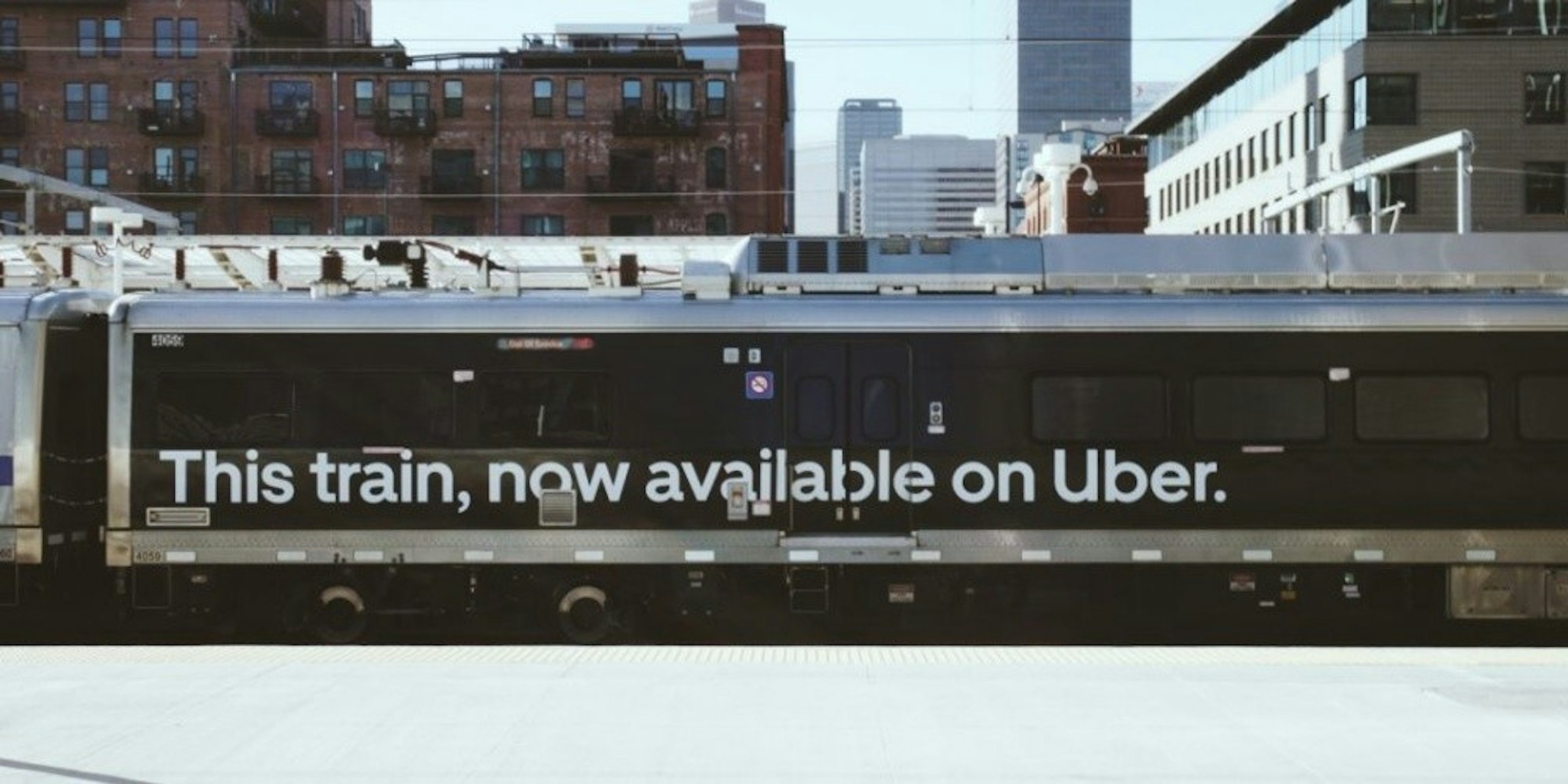 照片中提到了This train, now available on Uber.，包含了超級里爾、優步技術公司、出租車、培養、公共交通