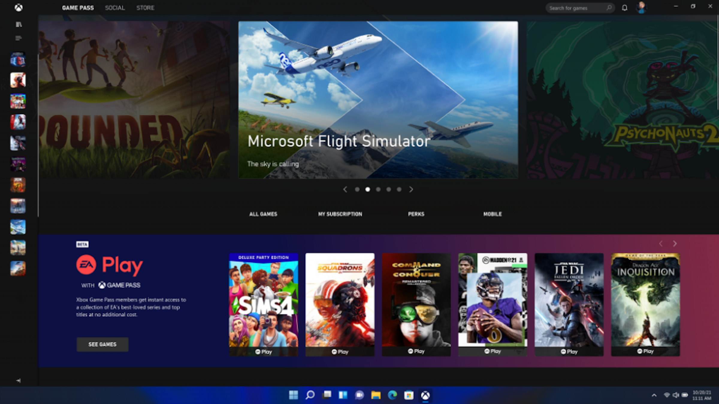 照片中提到了GAME PASS、POUNDED、BETA，跟電子藝術有關，包含了Windows 11 和遊戲、窗口 11、的Xbox、微軟、Xbox遊戲通行證
