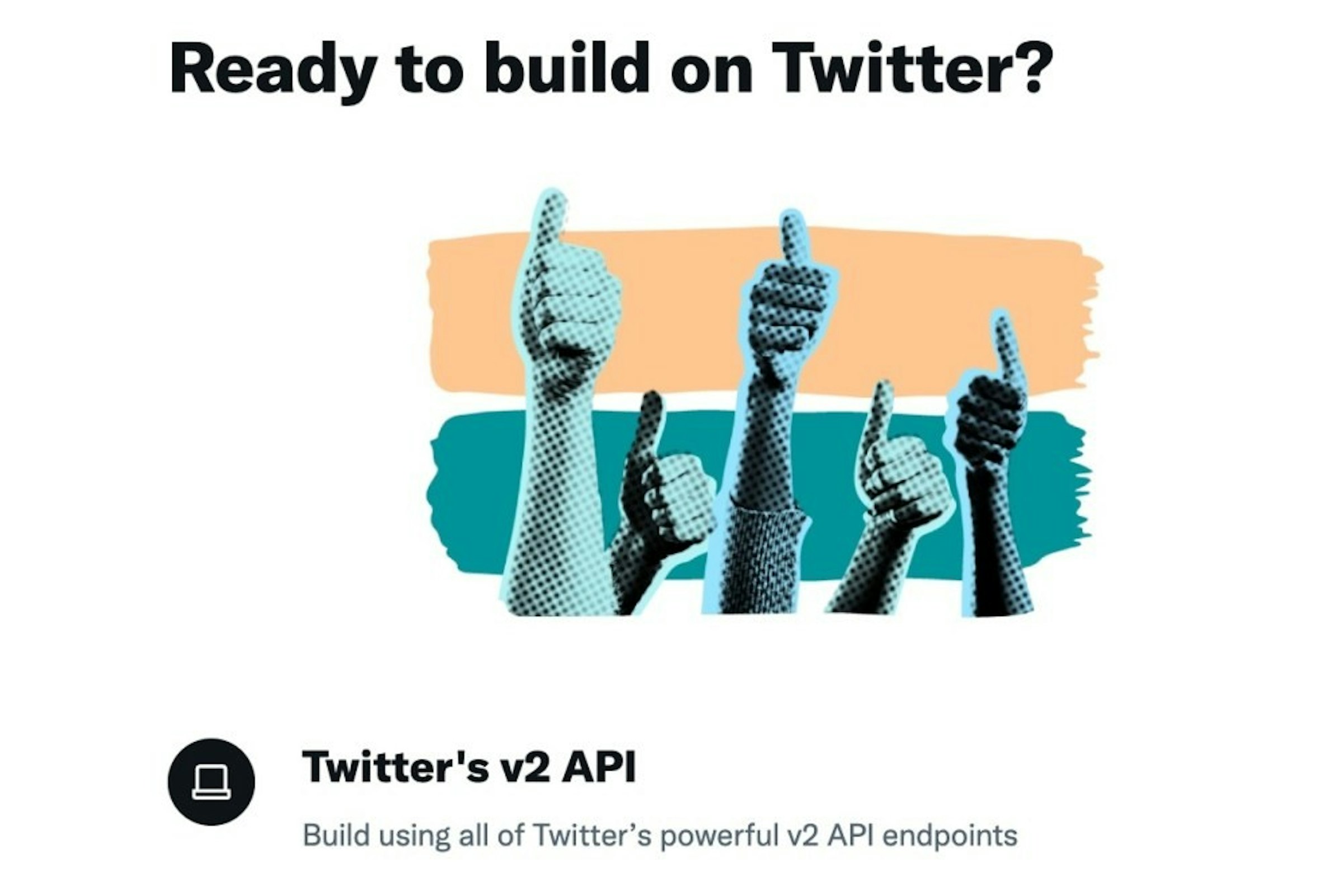 照片中提到了Ready to build on Twitter?、Twitter's v2 API、Build using all of Twitter's powerful v2 API endpoints，包含了通訊、今池美泉、平面設計、產品設計、商標