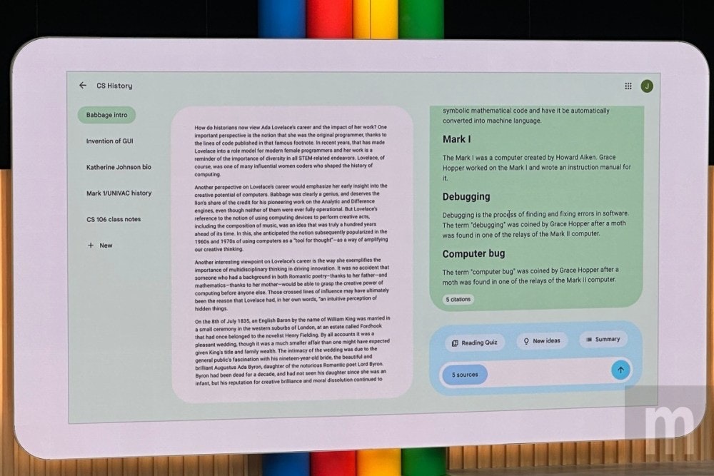 照片中提到了←、CS History、Babbage intro,跟電影通行證有關,包含了軟件、Google I / O、谷歌、人工智能、生成式人工智能