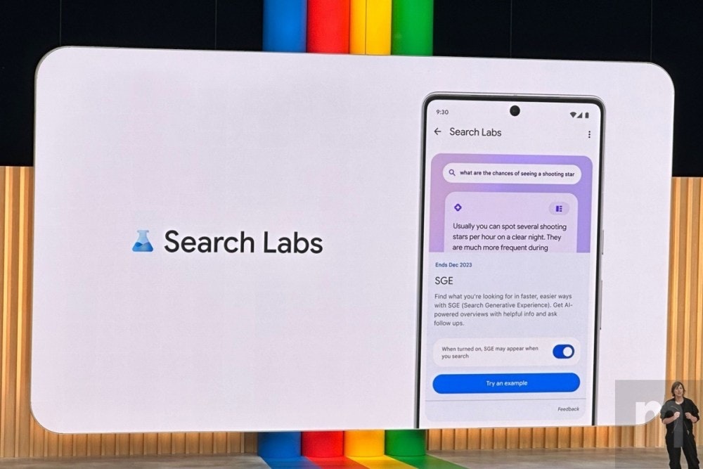 照片中提到了Search Labs、9:30、← Search Labs,包含了小工具、Google I / O、谷歌、谷歌搜索、詩人