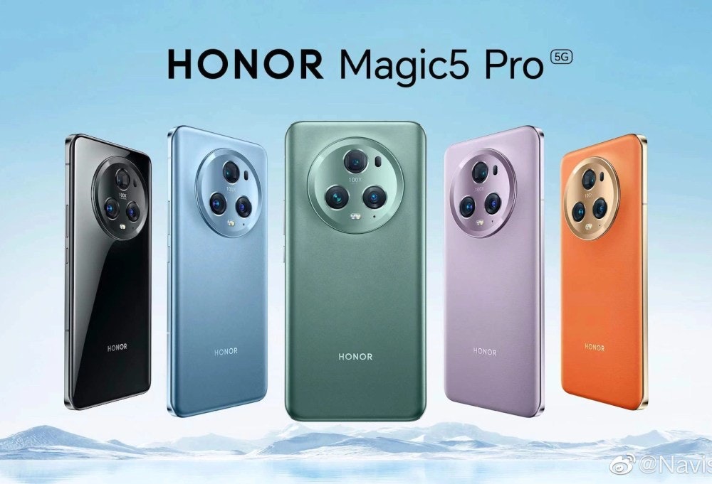 照片中提到了HONOR、HONOR Magic5 Pro、HONOR,包含了電子產品、巴塞羅那世界移動大會、榮譽魔法、榮譽、手機