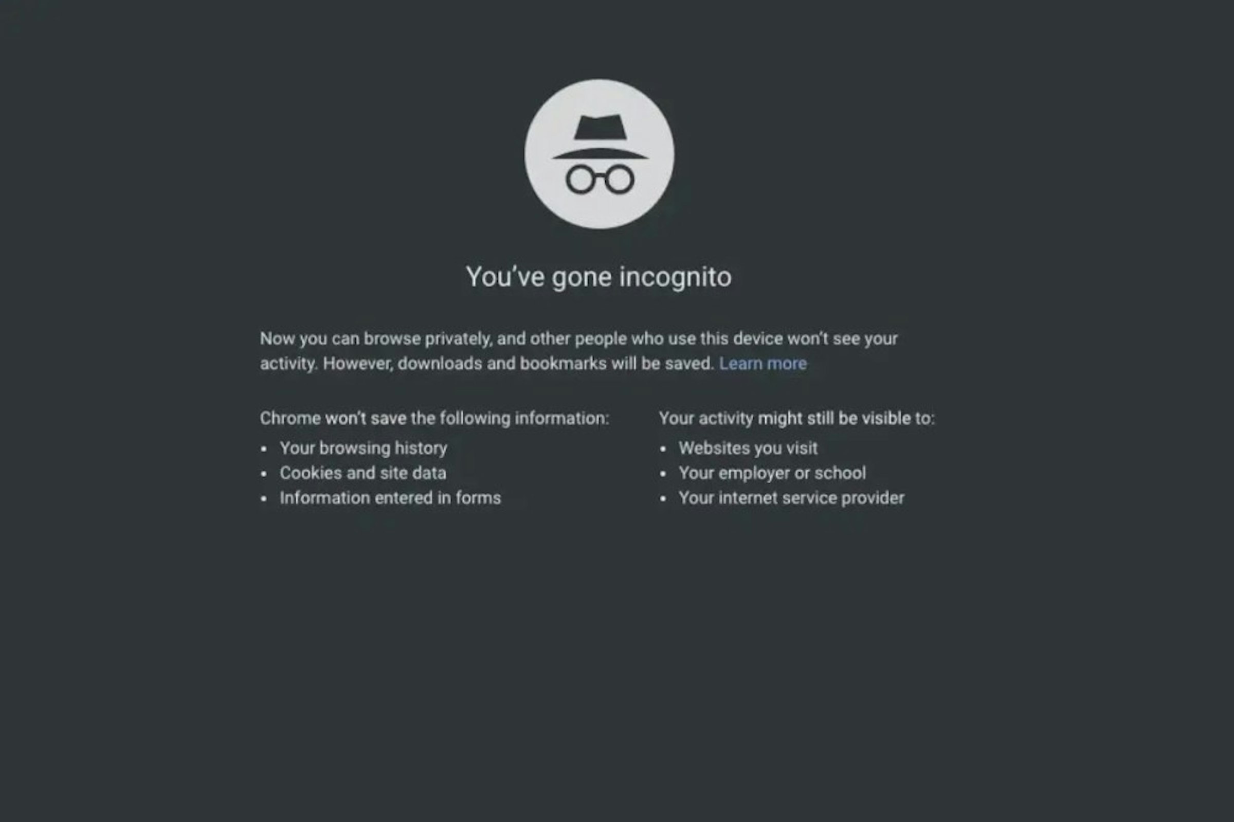 照片中提到了118、You've gone incognito、Now you can browse privately, and other people who use this device won't see your，包含了網站、網站、私人瀏覽、谷歌瀏覽器、谷歌