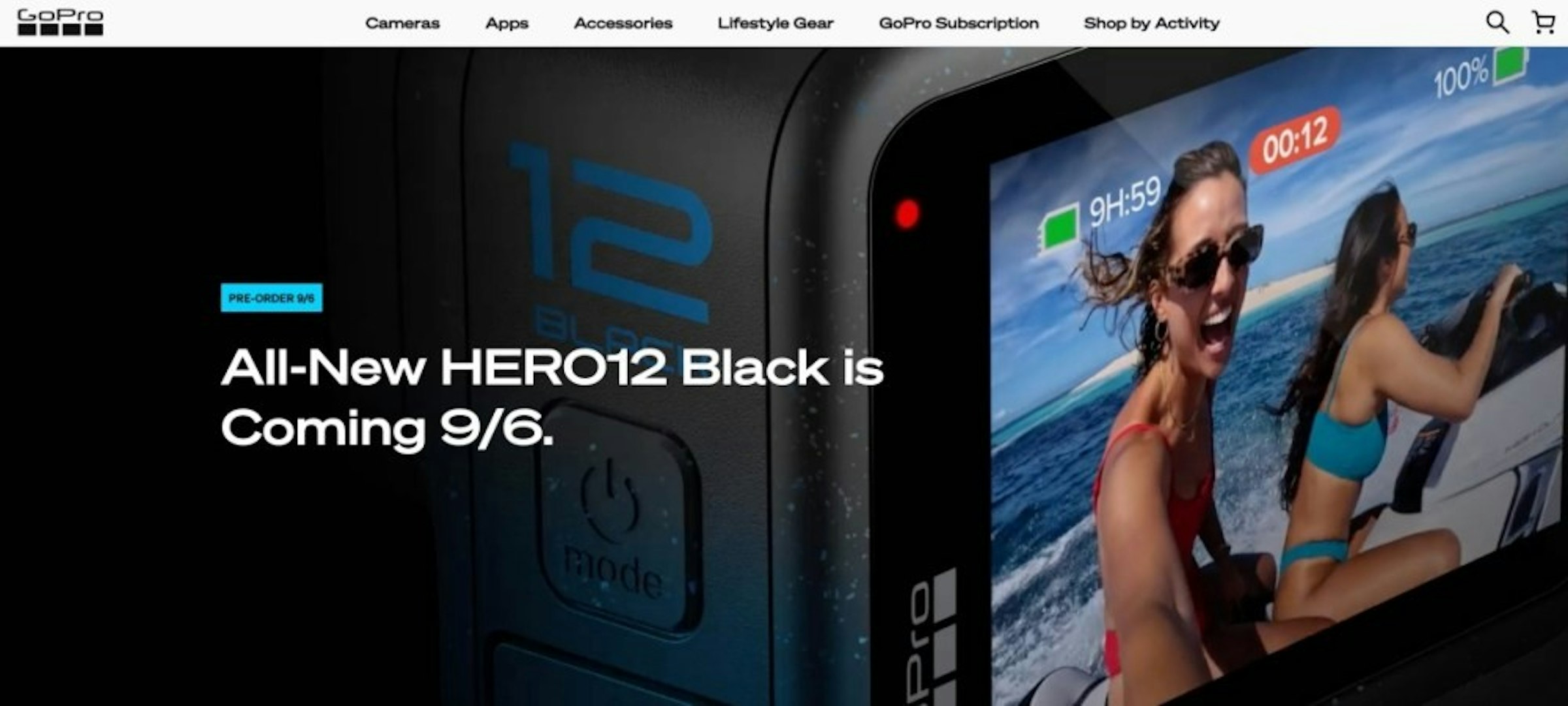照片中提到了GoPro、▬▬▬▬▬▬、PRE-ORDER 9/6，跟GoPro、戈茨有關，包含了零下、顯示裝置、數碼展示廣告、多媒體、移動設備