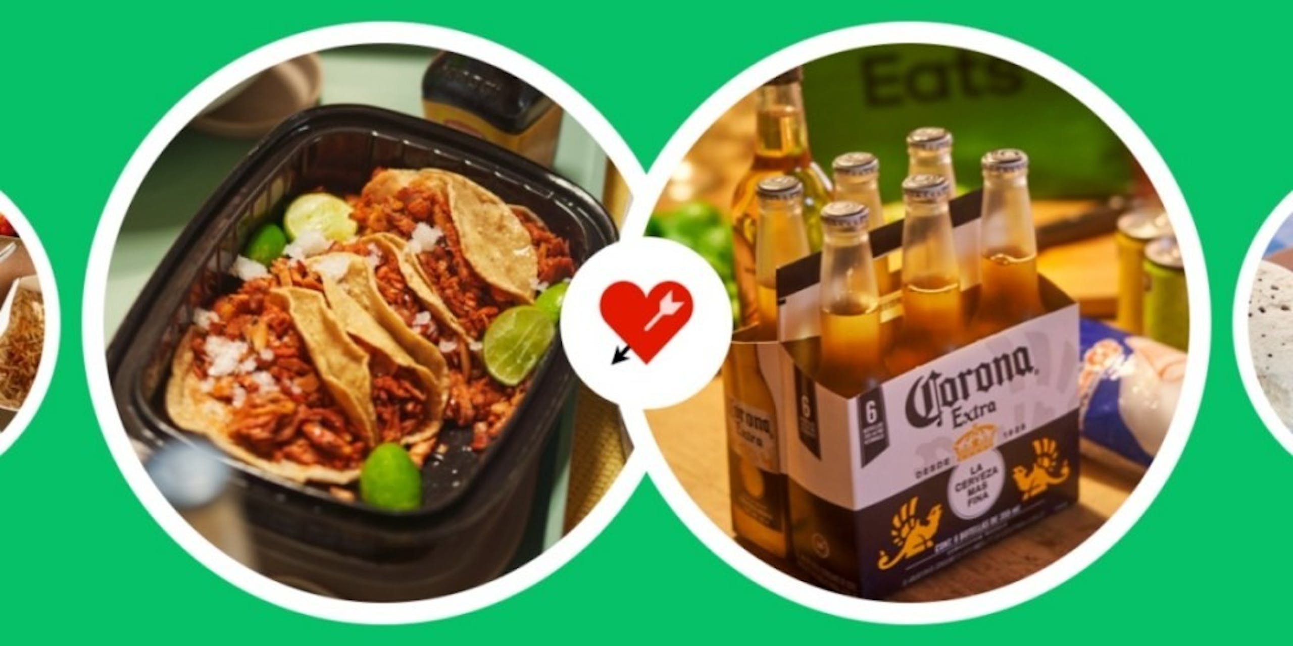 照片中提到了Eats、Corona、Extra，跟科羅娜、鑰匙銀行有關，包含了膳食、優步技術公司、優步吃、膳食、門衝