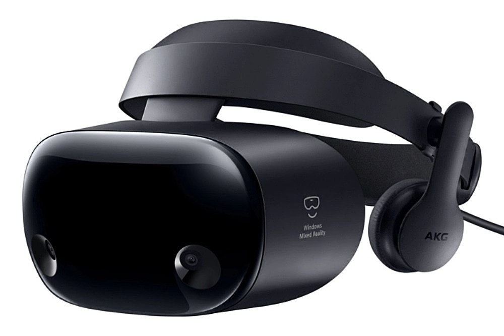 照片中提到了B>、Windows、Mixed Real,包含了三星hmd奧德賽+、頭戴式顯示器、三星 HMD Odyssey+ Windows 混合現實耳機、三星、耳機