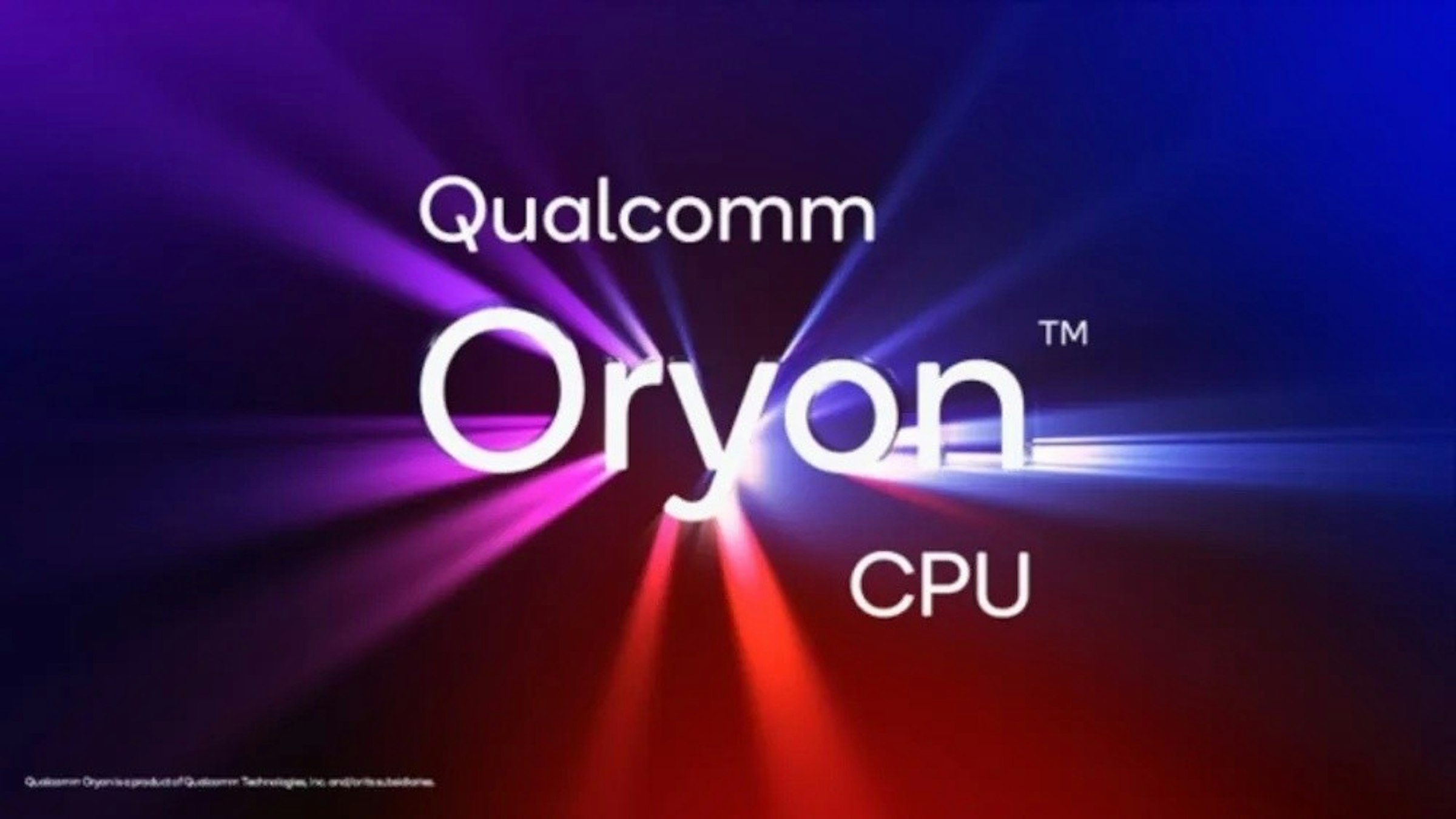 照片中提到了Quan Oryan、Qualcomm、Oryon™，跟喬沃有關，包含了光、高通公司、中央處理器、金魚草、高通公司