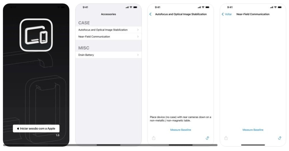 照片中提到了CO、Iniciar sessão com a Apple、1.0,包含了設計、設計、產品設計、移動電話、手機