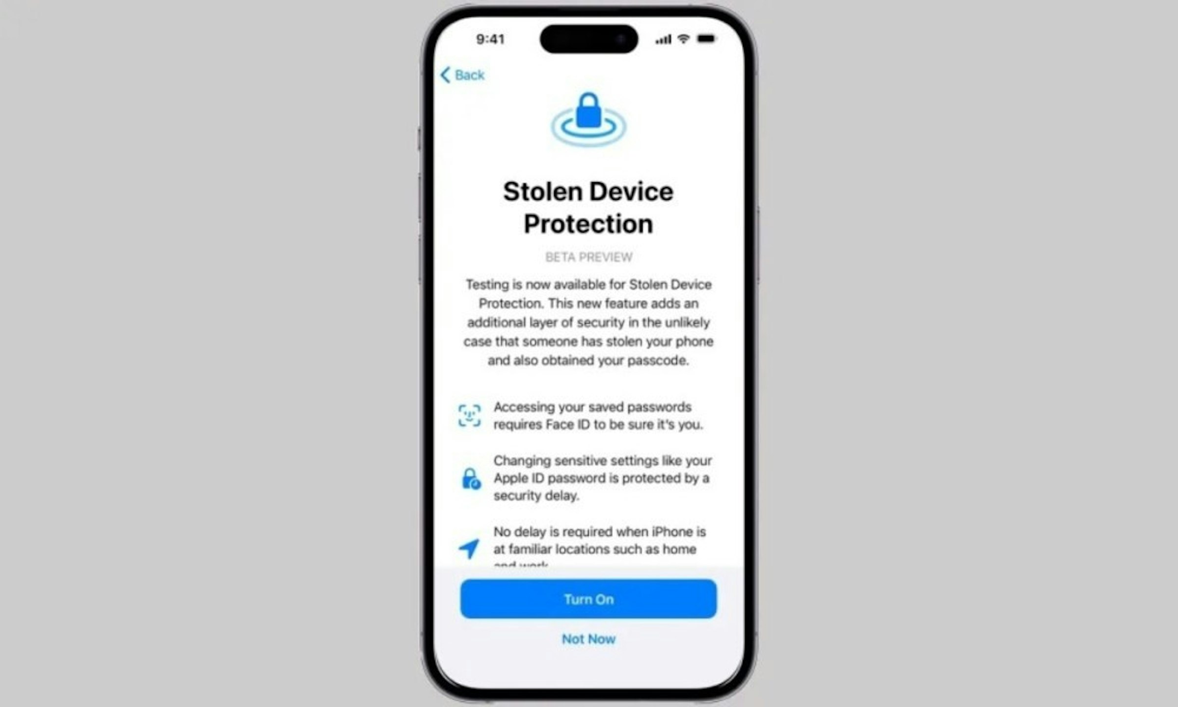 照片中提到了9:41、<Back、Stolen Device，跟聯合投資有關，包含了被竊裝置保護 iPhone、蘋果手機、的iOS、蘋果、蘋果