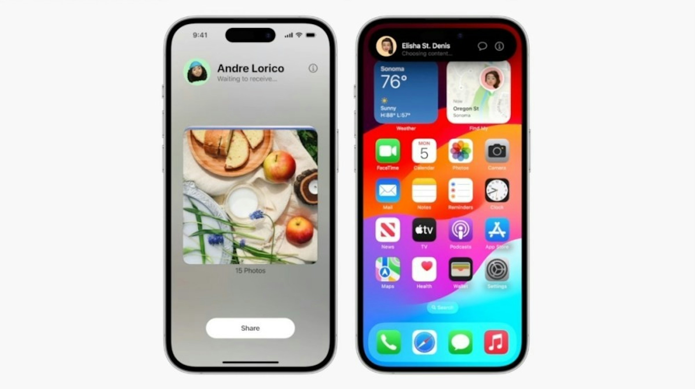 照片中提到了9:41、Andre Lorico、Waiting to receive...，跟蘋果、蘋果有關，包含了iOS 17 空投、空投、IOS 17、的iOS
