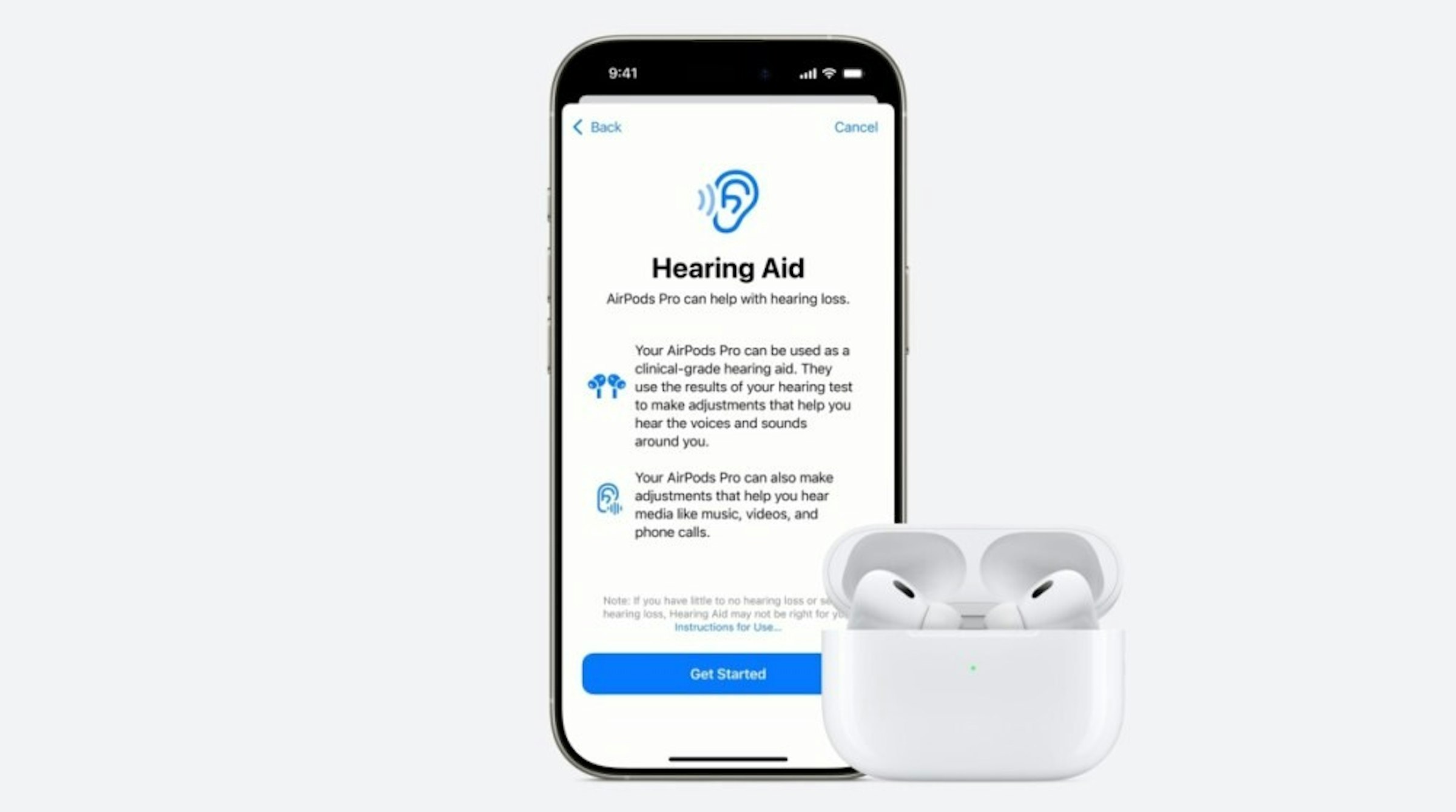 照片中提到了9:41、<Back、Cancel，包含了AirPods Pro、AirPods Pro、蘋果、蘋果、頭戴式耳機