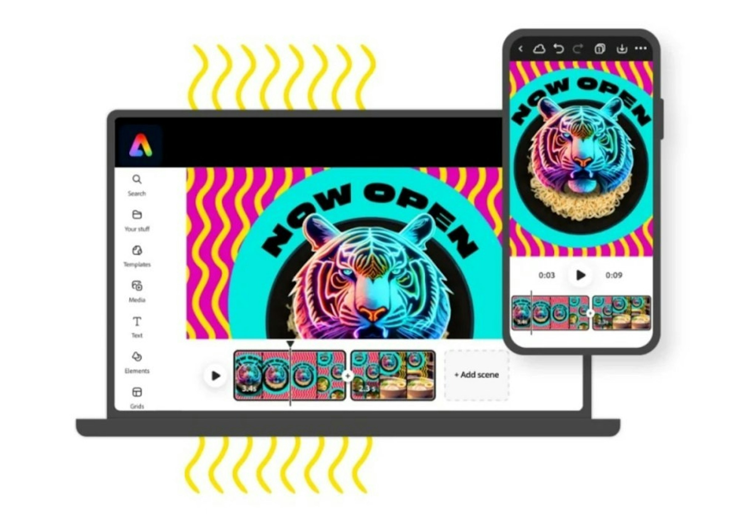 照片中提到了a、Search、е，包含了多媒體、Adobe 螢火蟲、多媒體、軟件、移動設備