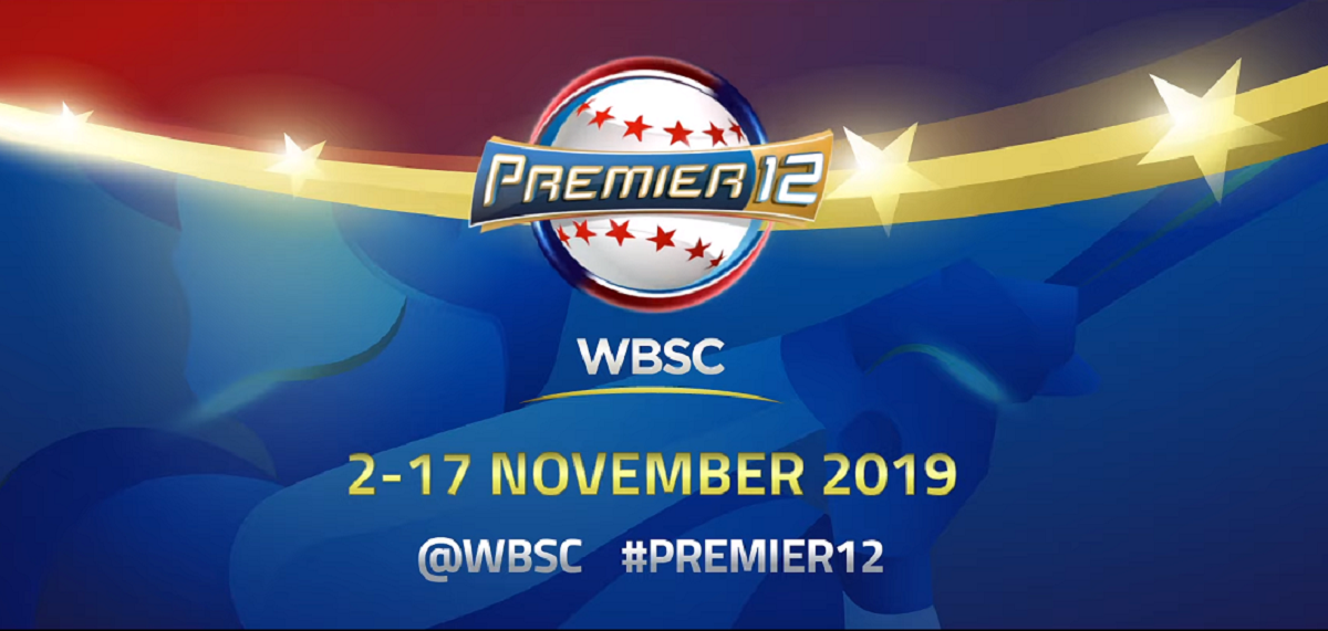 照片中提到了PREMIERI2、WBSC、2-17 NOVEMBER 2019，包含了wbsc premier12、2019 WBSC Premier12、世界棒球經典賽、世界棒球壘球聯合會、棒球