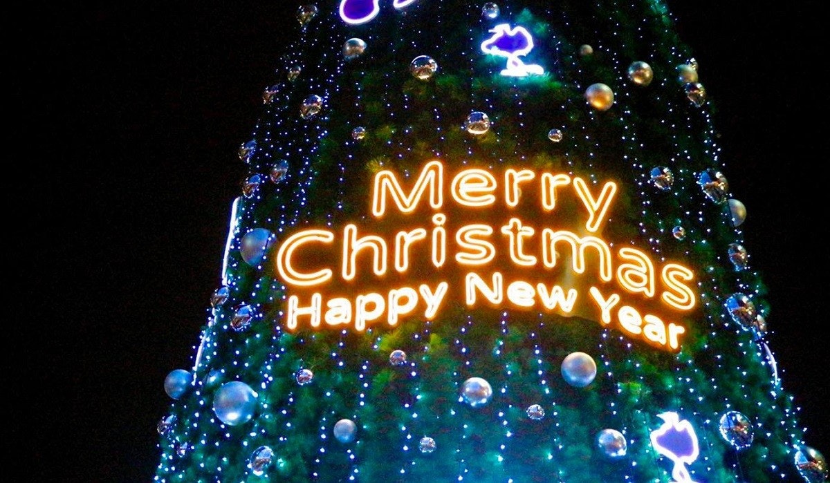 照片中提到了ChristmaS、Happy New Year、Merry，跟格雷澤兒童博物館有關，包含了聖誕彩燈、燈光、聖誕彩燈、聖誕樹、聖誕節