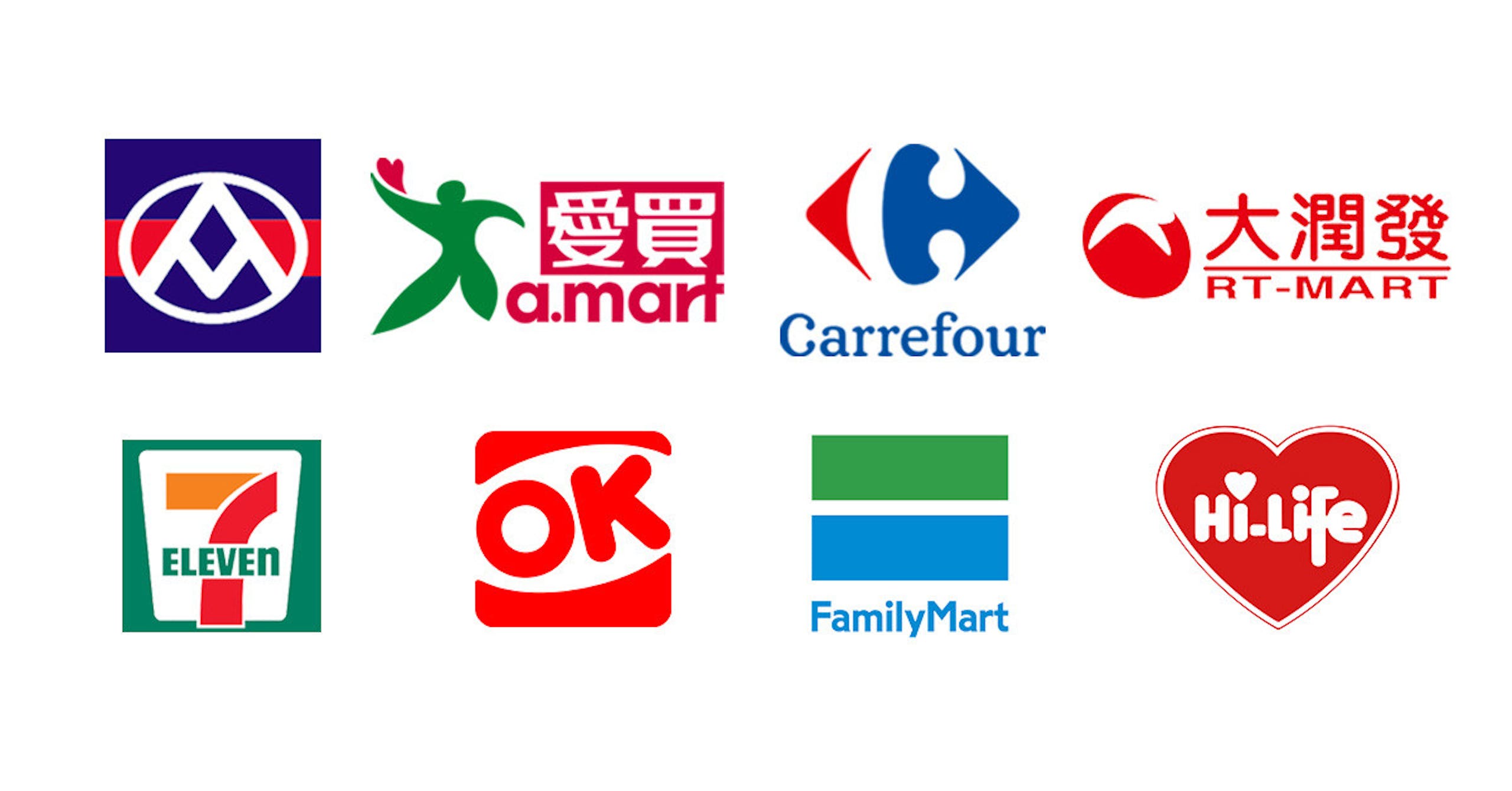 照片中提到了ELEVEN、愛買、a.mart，跟家樂福、家庭超市有關，包含了愛買、A.mart、店、PX市場、大賣場