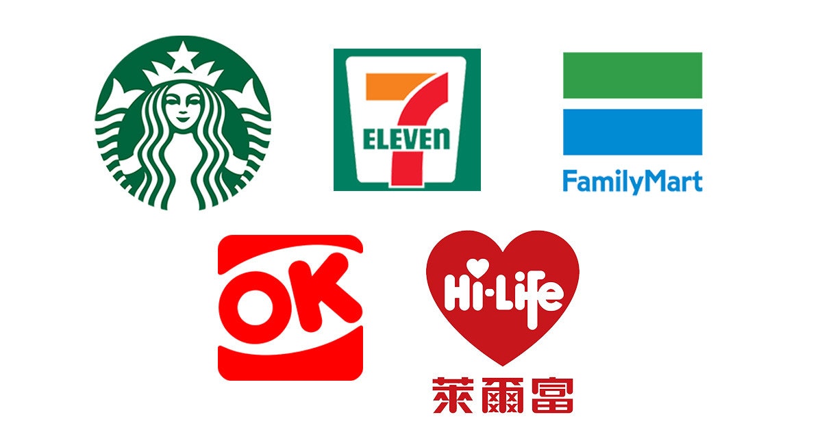 照片中提到了ELEVEN、FamilyMart、OK Hi-Life，跟星巴克、家庭超市有關，包含了三大超市、嗨生活、好超市、防曬霜、產品