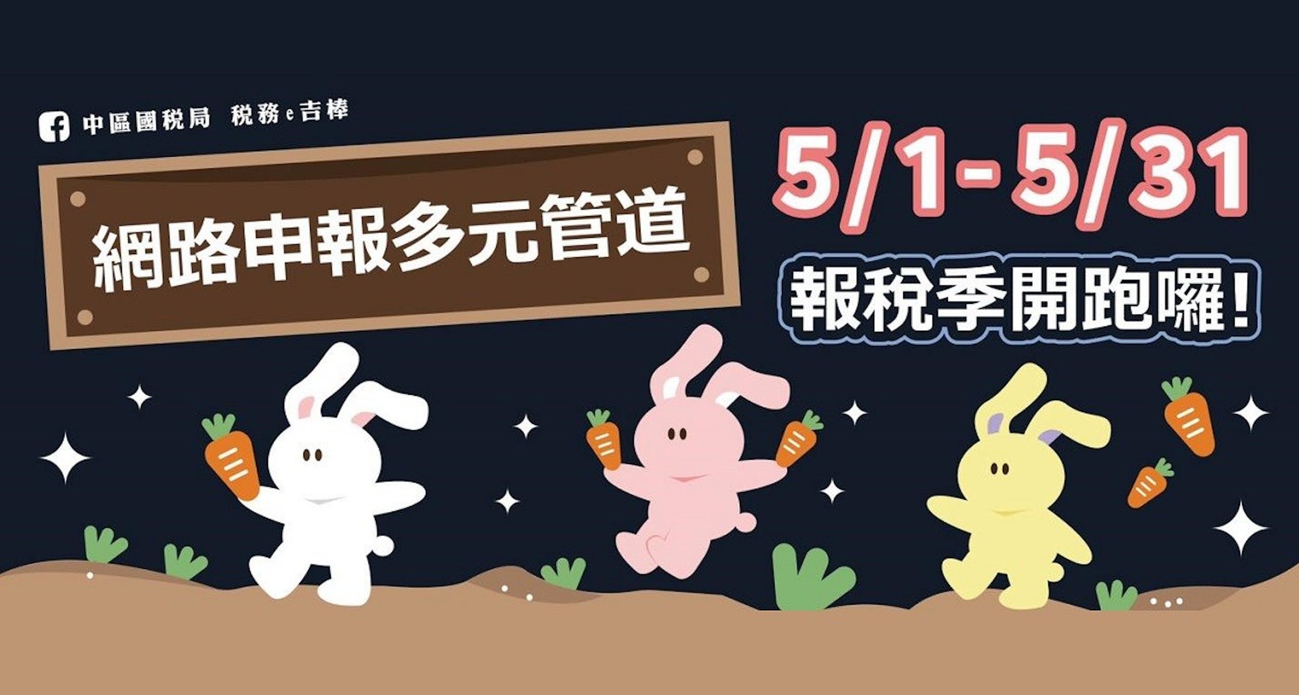 照片中提到了中區國稅局稅務e吉棒、網路申報多元管道、5/1-5/31，包含了動畫片、小說、動畫片、旗幟、文本