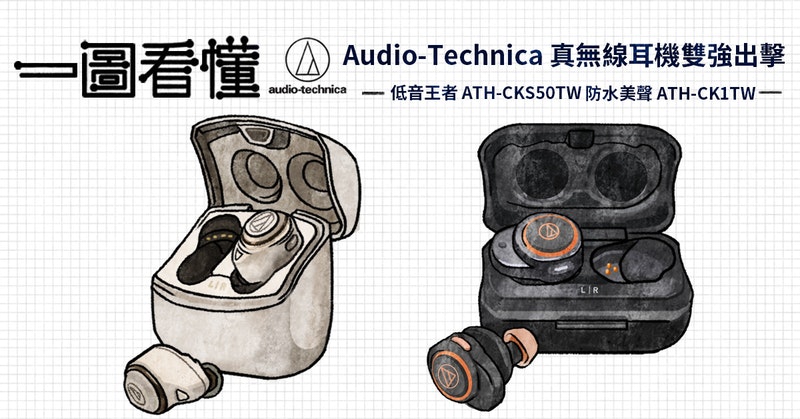 一圖看懂 Audio-Technica 真無線耳機雙強出擊：低音王者 ATH-CKS50TW、防水美聲 ATH-CK1TW