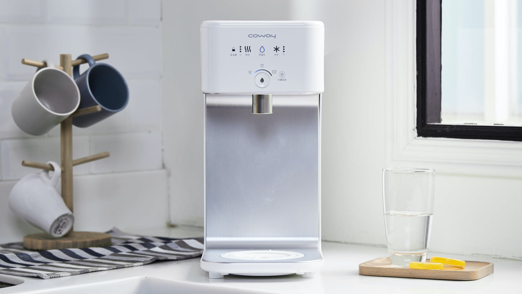 照片中提到了Coway、: SSS O、水量設定,包含了coway 飲水機 香港、淨水器、器具、飲水機、5%回饋無塵科威濾浄智控飲水型機冰溫熱變色CHP-242N