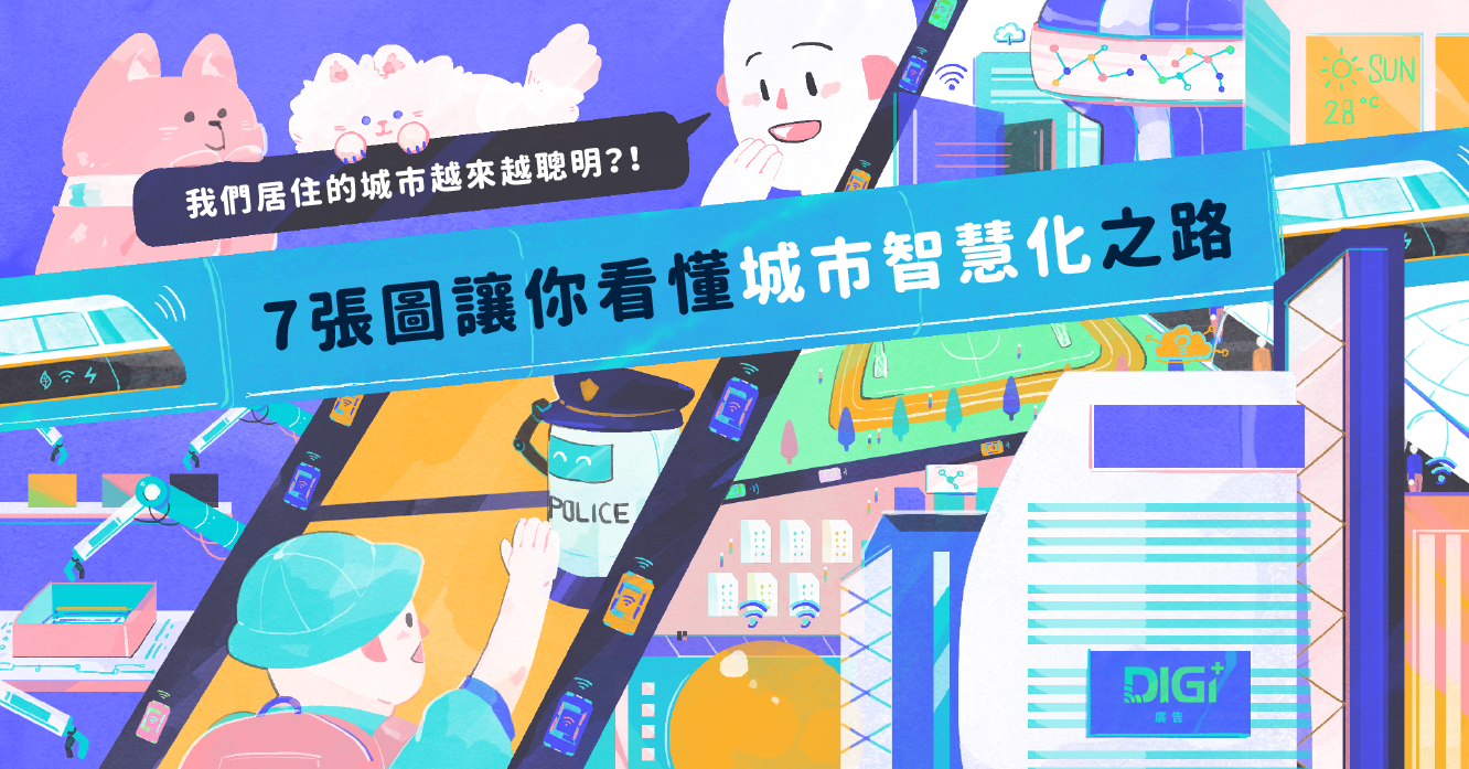 照片中提到了O- SUN、28°C、我們居住的城市越來越聰明? !,包含了動畫片、海報、旗幟、藝術、設計