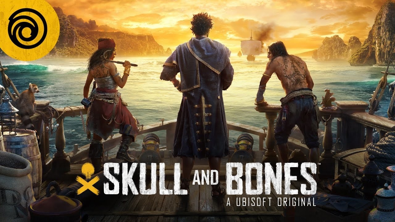 照片中提到了R、Ve、SKULL AND BONES，跟骷髏有關，包含了頭骨和骨頭、頭骨和骨頭、Skull and Bones：全球遊戲玩法揭曉、育碧、育碧